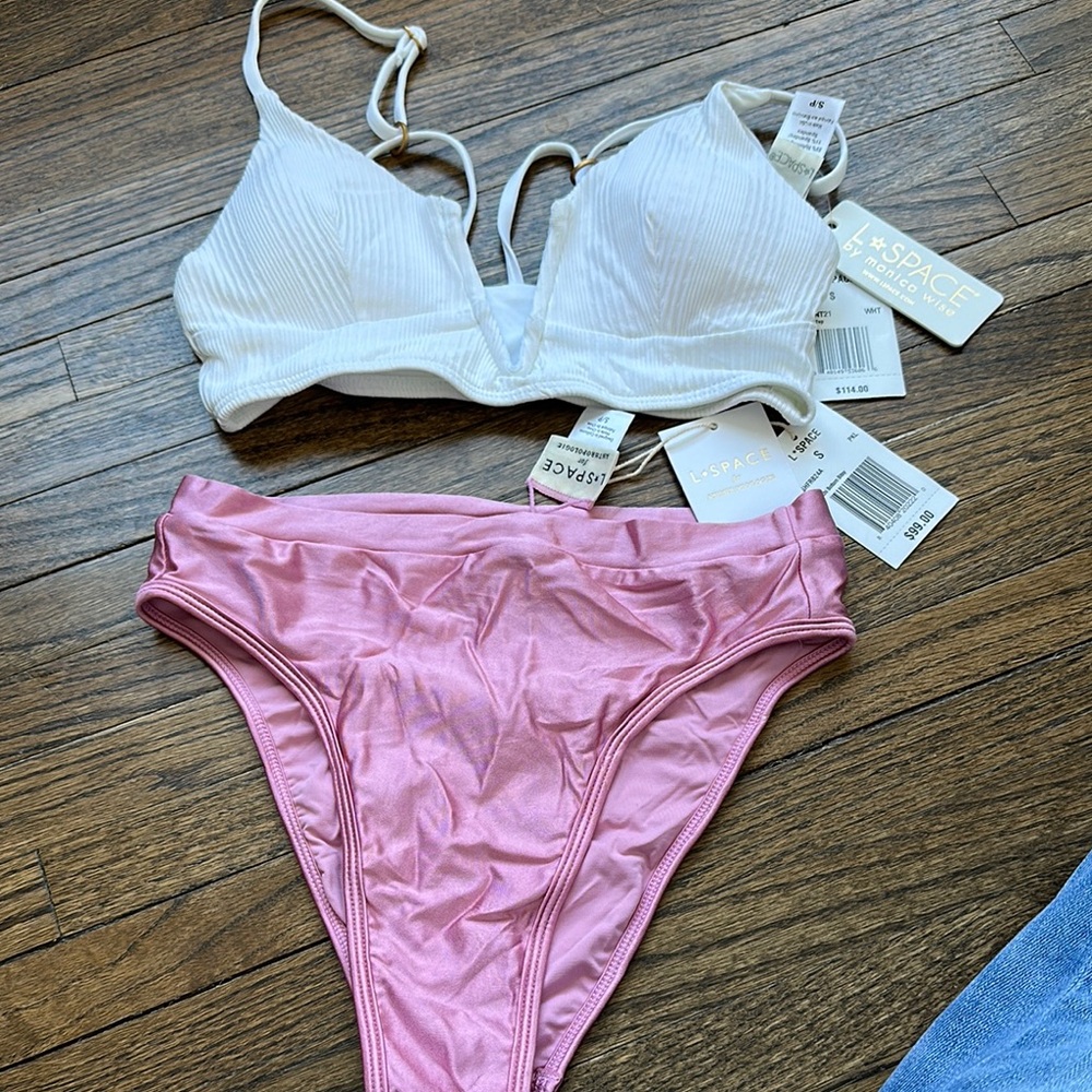 L*Space White and Pink Bikini Set small